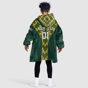 Custom South Africa 2024 Rugby KId Wearable Blanket Hoodie Go Springboks Protea Pattern