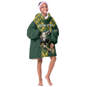 Custom South Africa 2024 Rugby KId Wearable Blanket Hoodie Go Springboks Protea Pattern