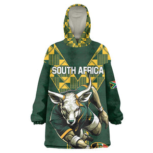 Custom South Africa 2024 Rugby KId Wearable Blanket Hoodie Go Springboks Protea Pattern