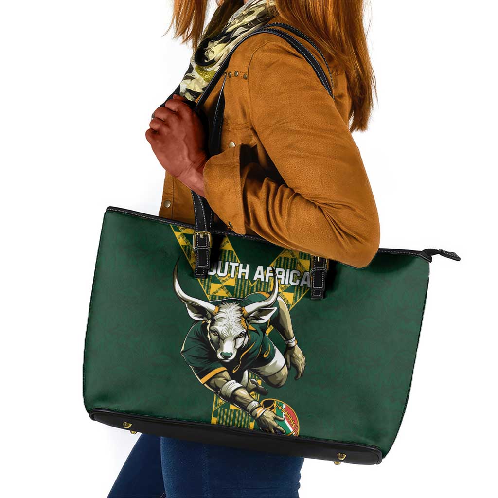 South Africa 2024 Rugby Leather Tote Bag Go Springboks Protea Pattern