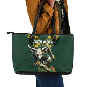 South Africa 2024 Rugby Leather Tote Bag Go Springboks Protea Pattern