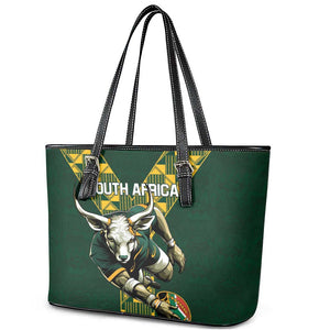 South Africa 2024 Rugby Leather Tote Bag Go Springboks Protea Pattern