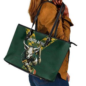 South Africa 2024 Rugby Leather Tote Bag Go Springboks Protea Pattern