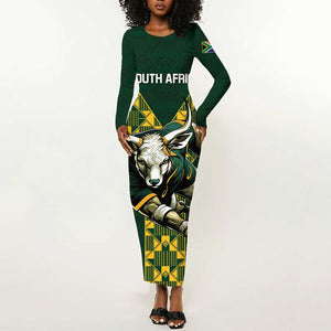 Custom South Africa 2024 Rugby Long Sleeve Bodycon Dress Go Springboks Protea Pattern