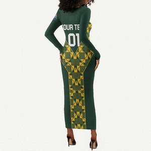 Custom South Africa 2024 Rugby Long Sleeve Bodycon Dress Go Springboks Protea Pattern