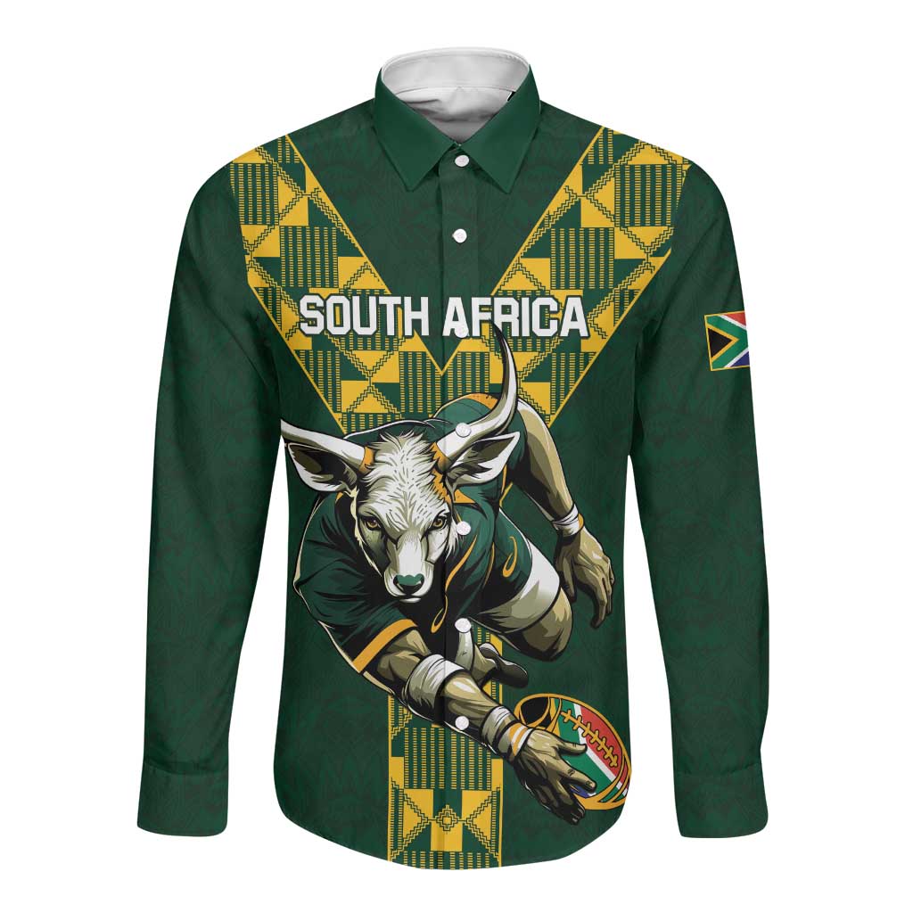 Custom South Africa 2024 Rugby Long Sleeve Button Shirt Go Springboks Protea Pattern