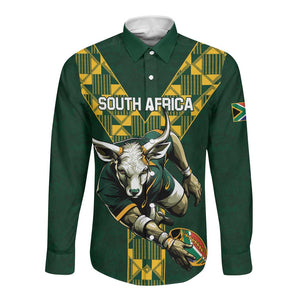 Custom South Africa 2024 Rugby Long Sleeve Button Shirt Go Springboks Protea Pattern