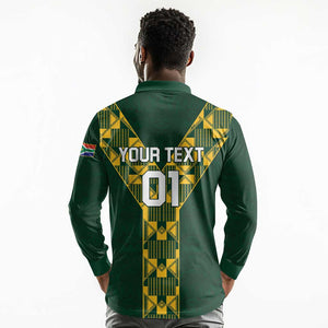 Custom South Africa 2024 Rugby Long Sleeve Polo Shirt Go Springboks Protea Pattern