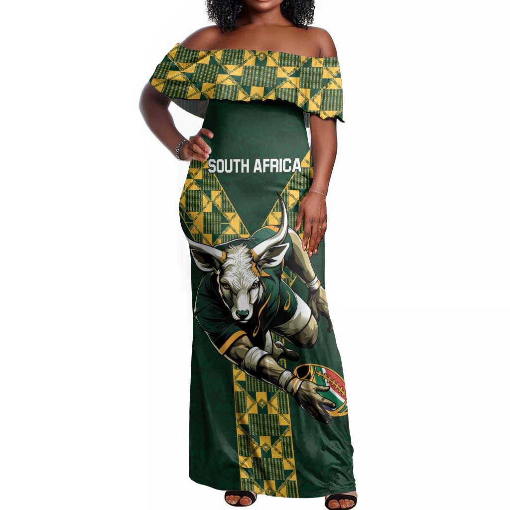 Custom South Africa 2024 Rugby Off Shoulder Maxi Dress Go Springboks Protea Pattern