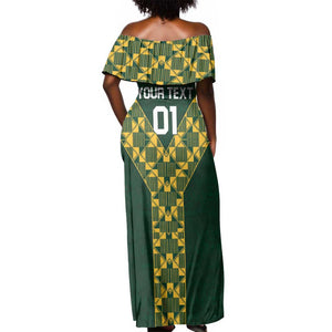 Custom South Africa 2024 Rugby Off Shoulder Maxi Dress Go Springboks Protea Pattern