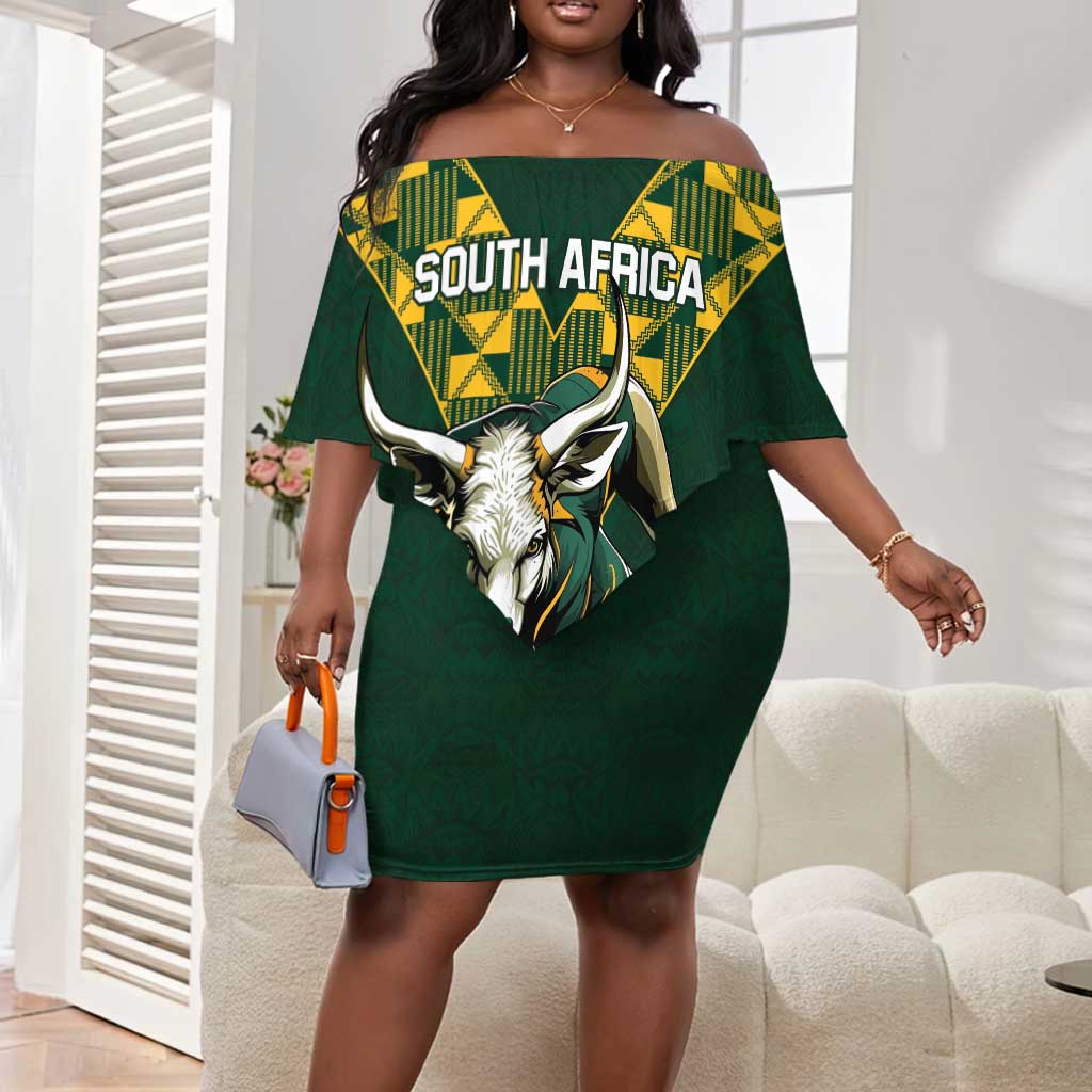 Custom South Africa 2024 Rugby Off Shoulder Short Dress Go Springboks Protea Pattern