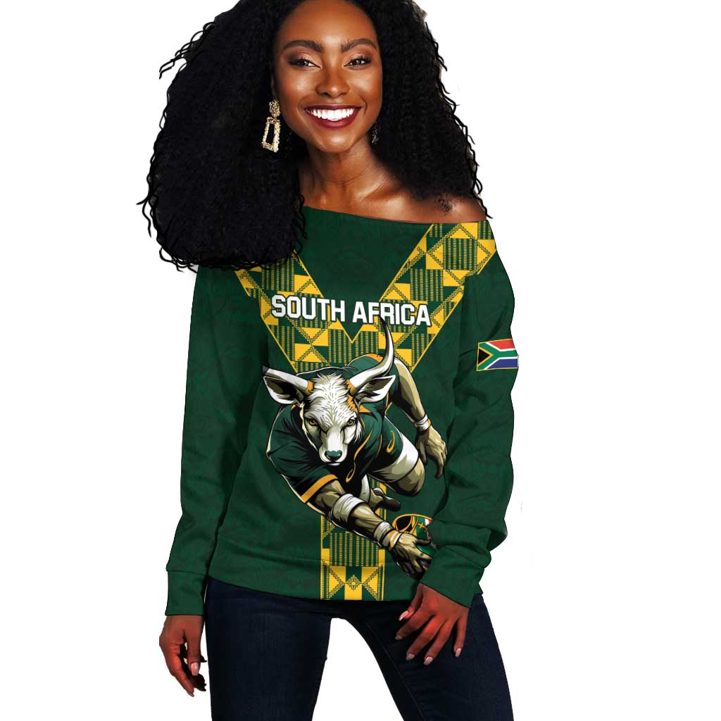 Custom South Africa 2024 Rugby Off Shoulder Sweater Go Springboks Protea Pattern