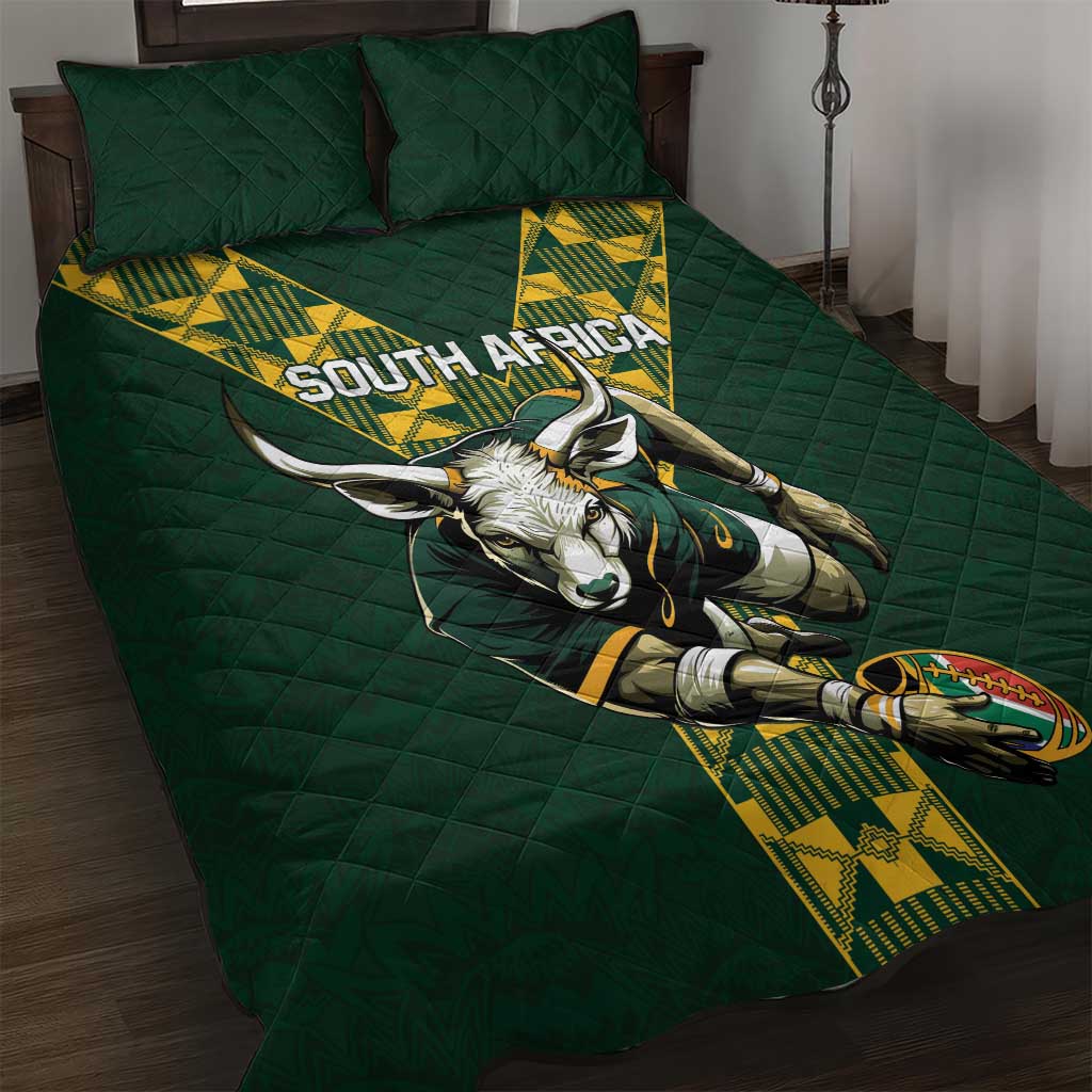 South Africa 2024 Rugby Quilt Bed Set Go Springboks Protea Pattern