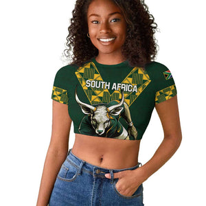 Custom South Africa 2024 Rugby Raglan Cropped T shirt Go Springboks Protea Pattern