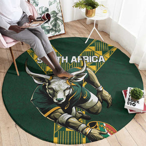 South Africa 2024 Rugby Round Carpet Go Springboks Protea Pattern