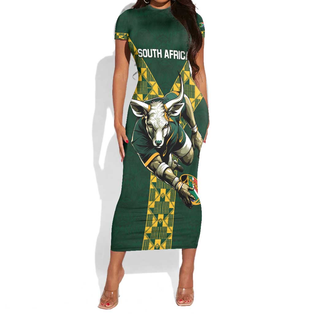 Custom South Africa 2024 Rugby Short Sleeve Bodycon Dress Go Springboks Protea Pattern