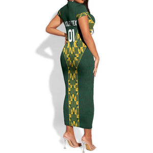 Custom South Africa 2024 Rugby Short Sleeve Bodycon Dress Go Springboks Protea Pattern