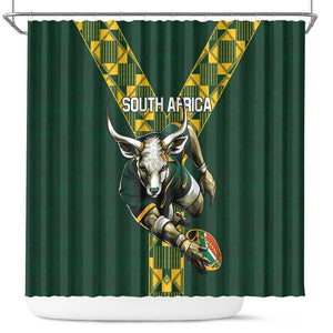 South Africa 2024 Rugby Shower Curtain Go Springboks Protea Pattern