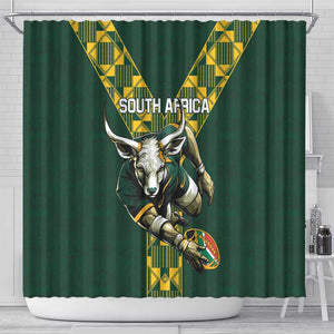 South Africa 2024 Rugby Shower Curtain Go Springboks Protea Pattern