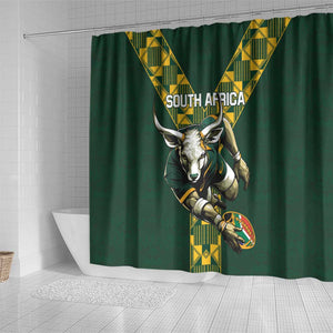 South Africa 2024 Rugby Shower Curtain Go Springboks Protea Pattern