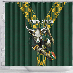 South Africa 2024 Rugby Shower Curtain Go Springboks Protea Pattern