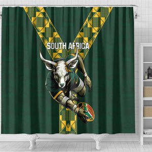 South Africa 2024 Rugby Shower Curtain Go Springboks Protea Pattern