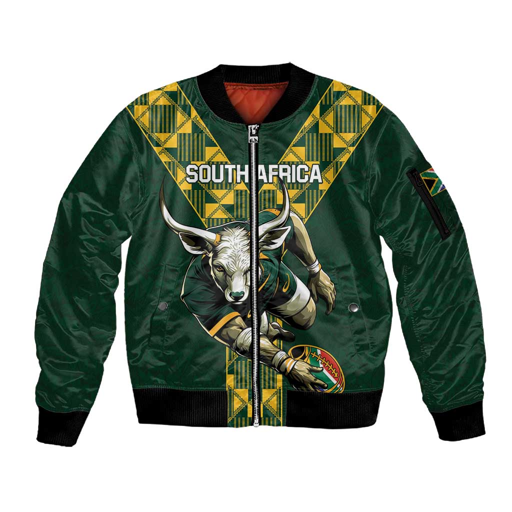 Custom South Africa 2024 Rugby Sleeve Zip Bomber Jacket Go Springboks Protea Pattern