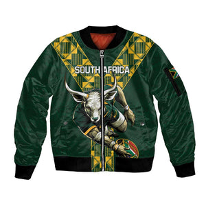 Custom South Africa 2024 Rugby Sleeve Zip Bomber Jacket Go Springboks Protea Pattern