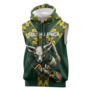 Custom South Africa 2024 Rugby Sleeveless Zip Hoodie Go Springboks Protea Pattern - African Pride