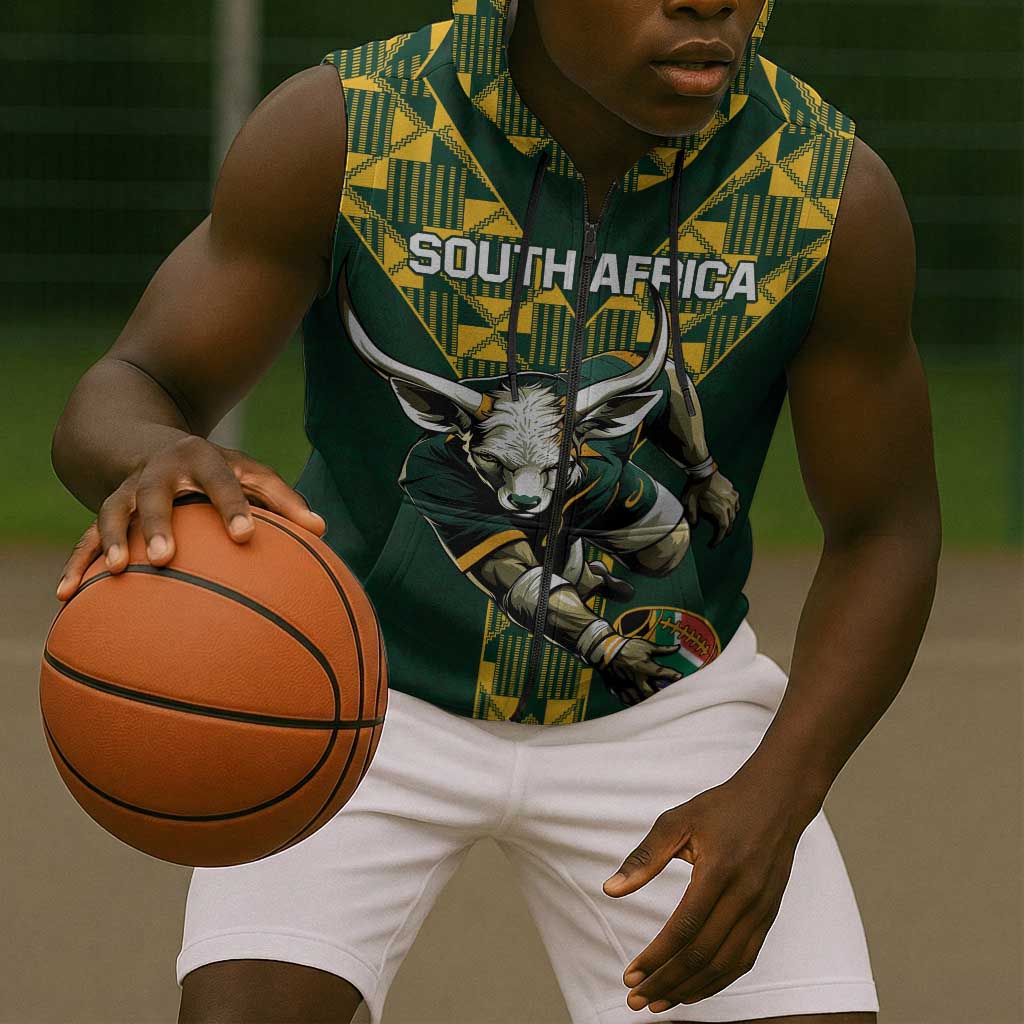Custom South Africa 2024 Rugby Sleeveless Zip Hoodie Go Springboks Protea Pattern - African Pride