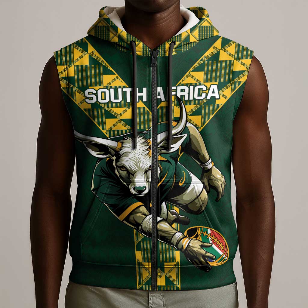 Custom South Africa 2024 Rugby Sleeveless Zip Hoodie Go Springboks Protea Pattern - African Pride