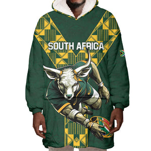 Custom South Africa 2024 Rugby Wearable Blanket Hoodie Go Springboks Protea Pattern