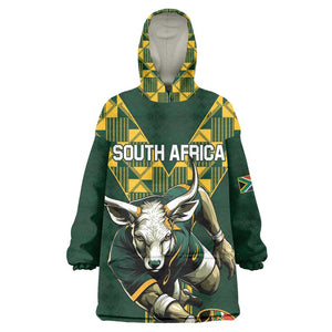 Custom South Africa 2024 Rugby Wearable Blanket Hoodie Go Springboks Protea Pattern