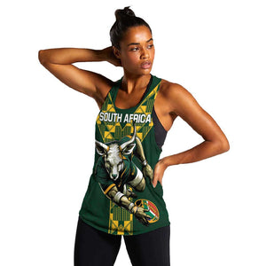 Custom South Africa 2024 Rugby Women Racerback Tank Go Springboks Protea Pattern