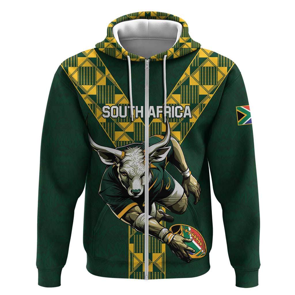 Custom South Africa 2024 Rugby Zip Hoodie Go Springboks Protea Pattern