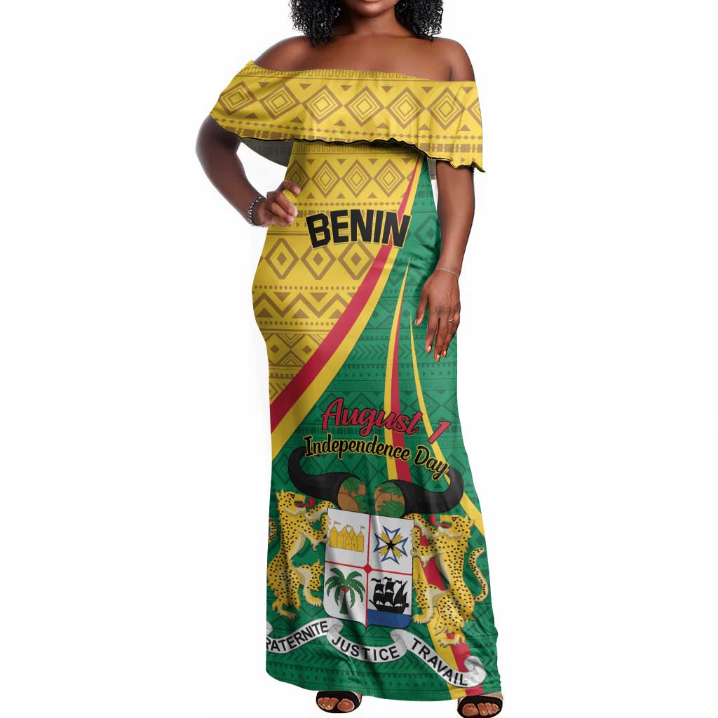 Personalized Benin Independence Day 1960 Off Shoulder Maxi Dress Fraternite Justice Travail