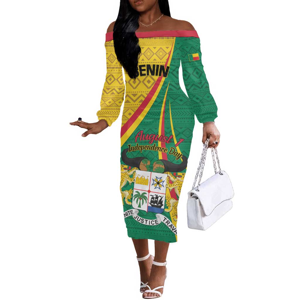 Personalized Benin Independence Day 1960 Off The Shoulder Long Sleeve Dress Fraternite Justice Travail