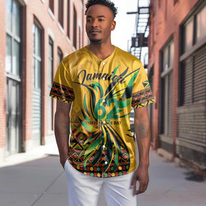 Personalized Black Jamaican Independence Day 1962 Baseball Jersey Jumieka Streamertail Reggae Pattern