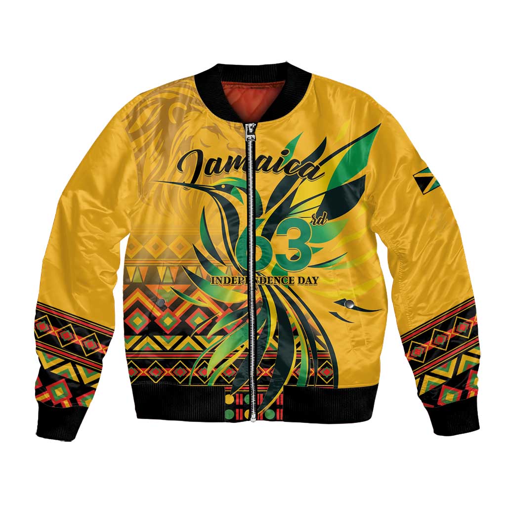 Personalized Black Jamaican Independence Day 1962 Bomber Jacket Jumieka Streamertail Reggae Pattern LT01