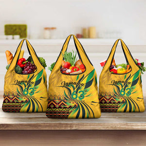 Black Jamaican Independence Day 1962 Grocery Bag Jumieka Streamertail Reggae Pattern LT01