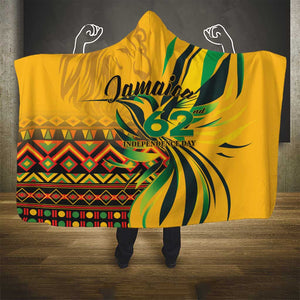 Black Jamaican Independence Day 1962 Hooded Blanket Jumieka Streamertail Reggae Pattern