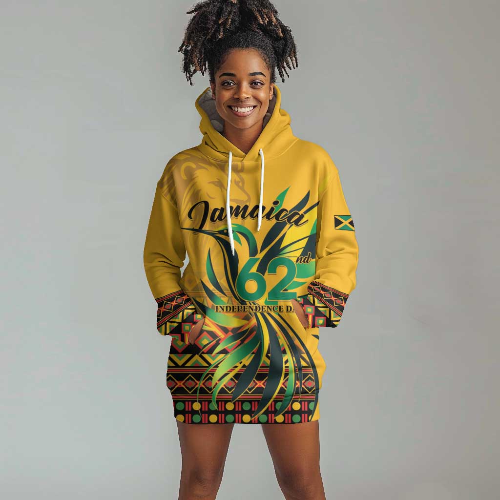 Personalized Black Jamaican Independence Day 1962 Hoodie Dress Jumieka Streamertail Reggae Pattern