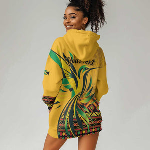 Personalized Black Jamaican Independence Day 1962 Hoodie Dress Jumieka Streamertail Reggae Pattern