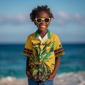 Personalized Black Jamaican Independence Day 1962 Kid Hawaiian Shirt Jumieka Streamertail Reggae Pattern