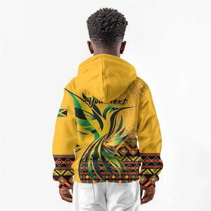 Personalized Black Jamaican Independence Day 1962 Kid Hoodie Jumieka Streamertail Reggae Pattern