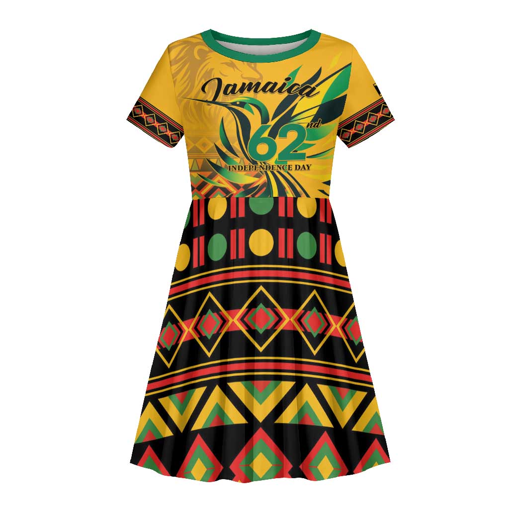 Personalized Black Jamaican Independence Day 1962 Kid Short Sleeve Dress Jumieka Streamertail Reggae Pattern