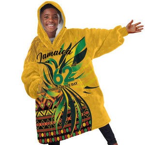 Personalized Black Jamaican Independence Day 1962 KId Wearable Blanket Hoodie Jumieka Streamertail Reggae Pattern