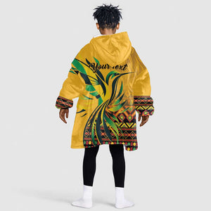 Personalized Black Jamaican Independence Day 1962 KId Wearable Blanket Hoodie Jumieka Streamertail Reggae Pattern