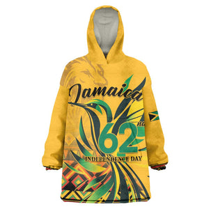 Personalized Black Jamaican Independence Day 1962 KId Wearable Blanket Hoodie Jumieka Streamertail Reggae Pattern