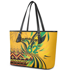 Black Jamaican Independence Day 1962 Leather Tote Bag Jumieka Streamertail Reggae Pattern